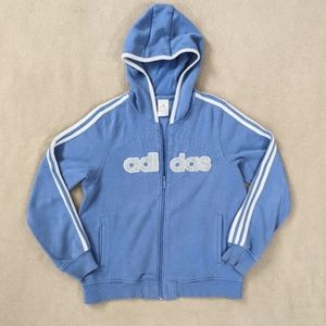 Adidas Jacket Women's Medium Blue White Gray Hooded Zip Up